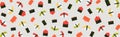 Panoramic realistic background Japanese rolls and sushi, web template - Vector Royalty Free Stock Photo