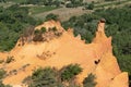 Panoramic red ocher lands in the Rustrel nature park orange hills