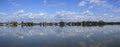 Panoramic reflection landscape of houses by the water