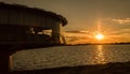 Panoramic restaurant on the GuaÃÂ­ba waterfront in silhouette at Royalty Free Stock Photo