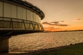 Panoramic restaurant on the GuaÃÂ­ba waterfront in silhouette at Royalty Free Stock Photo