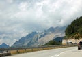 Panoramic Road between Italy and switzerland in Saint Gotthard Pass with car