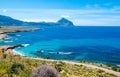 Panoramic road to drive over the Mediterranean sea. Wild coastline at Riserva dello Zingaro, Trapani, Sicily Royalty Free Stock Photo