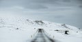 Panoramic, on the road at winter, in the snow storm Royalty Free Stock Photo