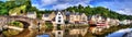 Panoramic romantic view on old port Dinan Cotes-d`Armor, Brittany, France