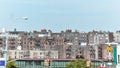 Panoramic roof view of old houses. Brick buildings with fire stairs during the day. Travel and housing concepts. Bronx, NYC, USA Royalty Free Stock Photo