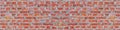 Panoramic rugged old red brown bricks wall texture. vintage retro industrial banner background. Royalty Free Stock Photo