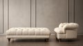 Panoramic Scale: 3d Rendering Of Vintage Americana Living Room With Tufted White Ottoman