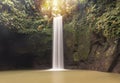 Panoramic scene waterfall in rainforest. Tropical landscape. Adventure and travel concept. Nature background. Slow shutter speed, Royalty Free Stock Photo