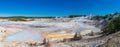 Panoramic scenic view of milky blue pools of hot spring water in Porcelain Basin Hot Springs thermal area Royalty Free Stock Photo