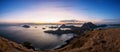 Panoramic scenic view of Padar Island during sunset.