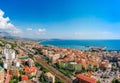 Panoramic sea landscape with Formia, Lazio, Italy. Scenic resort town village with nice sand beach and clear blue water. Famous