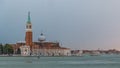 Panoramic sea view of the San Giorgio Maggiore island timelapse in Venice, Italy. Royalty Free Stock Photo