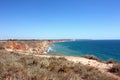 Panoramic sea view from a sandy mountain cliff, Cape Kaliakra Bulgaria, sea horizon, bright sunny seascape, blue sky Royalty Free Stock Photo