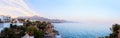 Panoramic seascape of Nerja Beach on Costa del Sol, Andalusia, Spain