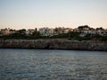 Panoramic seascape rocky cliffs coast shore view luxury holiday homes white apartments Mallorca Balearic Islands Spain Royalty Free Stock Photo