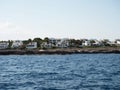 Panoramic seascape rocky cliffs coast shore view luxury holiday homes white apartments Mallorca Balearic Islands Spain Royalty Free Stock Photo