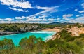 Panoramic seaside landscape of bay Cala Romantica beach on Mallorca island, Spain Royalty Free Stock Photo