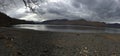 Panoramic shot across Derwent water, at cloudy sunset