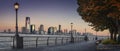 Panoramic shot of Battery park in New York during sunset, Manhattan, USA