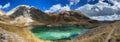 Panoramic shot of a beautiful lake in the mountains of Colorado under a blue sky during the daytime Royalty Free Stock Photo