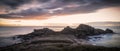 Panoramic shot of the Castro of Barona ruins, Galicia, Spain