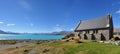 Panoramic shot of the Church of the Good Shepherd in New Zealand on a sunny day Royalty Free Stock Photo