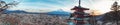 Panoramic shot of Chureito Pagoda with the background of Mount Fuji in Japan Royalty Free Stock Photo