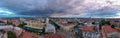 Panoramic shot of the city from the top. Colorful buildings with red rooftops in Kragujevac, Serbia