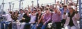 Panoramic shot of crowd cheering in stadium