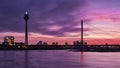 Panoramic shot of the Duesseldorf skyline at sunset Royalty Free Stock Photo