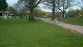 Panoramic Shot Of Early Spring Natural Parck in Swonly, East Kent of London. Hapy Family Walking At The Park. Narure