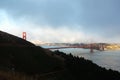 Panoramic shot of the famous Golden Gate Bridge on a foggy San Francisco day, California United states of America aka USA Royalty Free Stock Photo