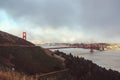 Panoramic shot of the famous Golden Gate Bridge on a foggy San Francisco day, California United states of America aka USA Royalty Free Stock Photo