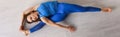 Shot of flexible girl stretching while Royalty Free Stock Photo