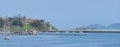Panoramic shot of the harbor of the city of Baiona, Spain Royalty Free Stock Photo