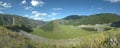 Panoramic shot of the intermountain basin of the Sema River. Altai, Siberia, Russia. Landscape