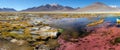 Panoramic shot of a lake near Uyuni, Bolivia. Mountain range view. Dramatic mountain landscape wilderness. Landscape with