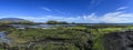 Panoramic shot of a landscape and river in Fernandina island in The Galapagos Islands Royalty Free Stock Photo