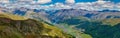 Panoramic shot Livigno Village Landscape Italy Alps in summer stunning view from above Royalty Free Stock Photo