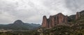 Panoramic shot of the Mallos de Riglos rock formation in the Province of Huesca, in Aragon, Spain Royalty Free Stock Photo