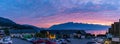 Sunrise over the Southern Alps, KÃâ Tiritiri o te Moana, and lake Wakatipu in Queenstown New Zealand