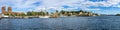 Panoramic shot of Oslo harbor with Oslo City Hall and Akershus Fortress, Norway Royalty Free Stock Photo