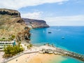 Panoramic shot of the port of Mogan on the island of Gran Canaria Royalty Free Stock Photo
