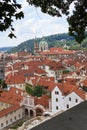 Panoramic shot of Prague city with beautiful towers and buildings