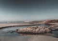 Panoramic shot of the Sabon beach Galicia in Spain on a blue sky background