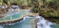 Panoramic shot of the scenic Kuang Si Waterfall (Kuang Xi Falls) in Laos