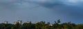 Panoramic shot of Siget, Zagreb skyline with thunder bolts and a space for your text on it Royalty Free Stock Photo