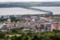 Panoramic shot of the Tay Rail Bridge of foggy Dundee Royalty Free Stock Photo