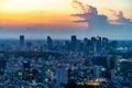 Panoramic shot of Tokyo City at sunset with beautiful cloud formations in the background